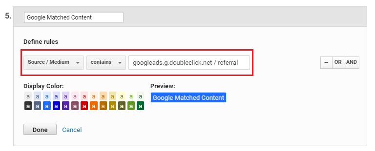 Google matched content channel grouping in GA